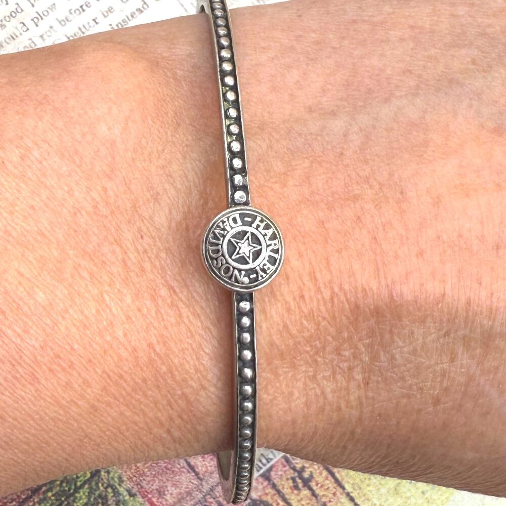 Harley-Davidson Silver Bangle Bracelet Studded With Logo Biker Jewelry Marked
